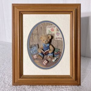 Vintage Cherison Hand Crafted Hand Painted Framed 3D Teddy Bear Wall Art